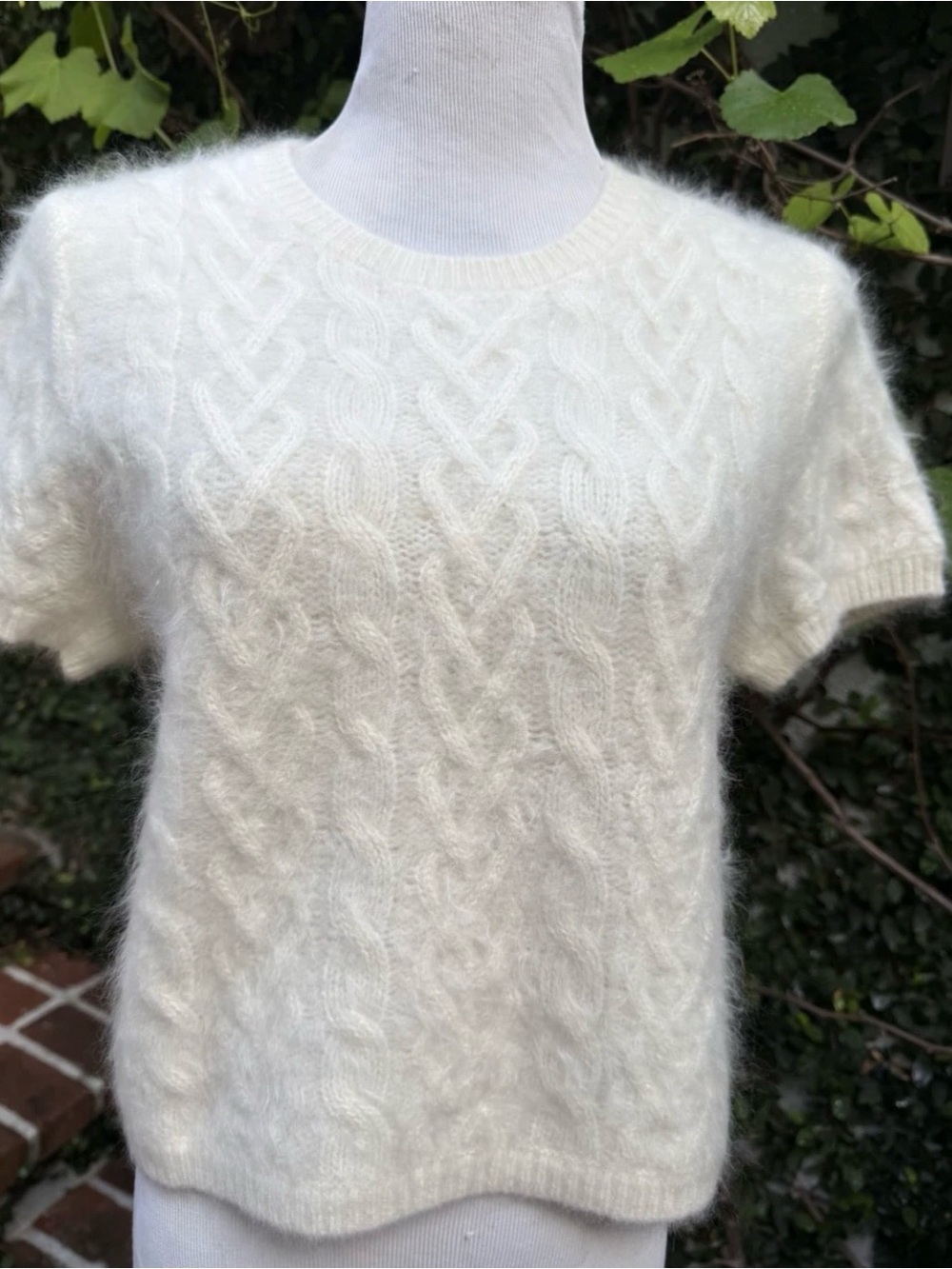 🐎 SABLYN 🐎 Shrunken Cashmere Cable Knit Short Sleeve Sweater - White S